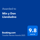 Min y Don Guest House in Llandudno, awarded 9.8/10 in the 2025 Booking.com Traveller Review Awards